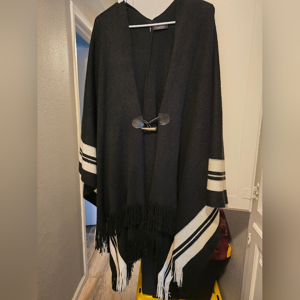 Lane Bryant Black and Cream Poncho Sweater